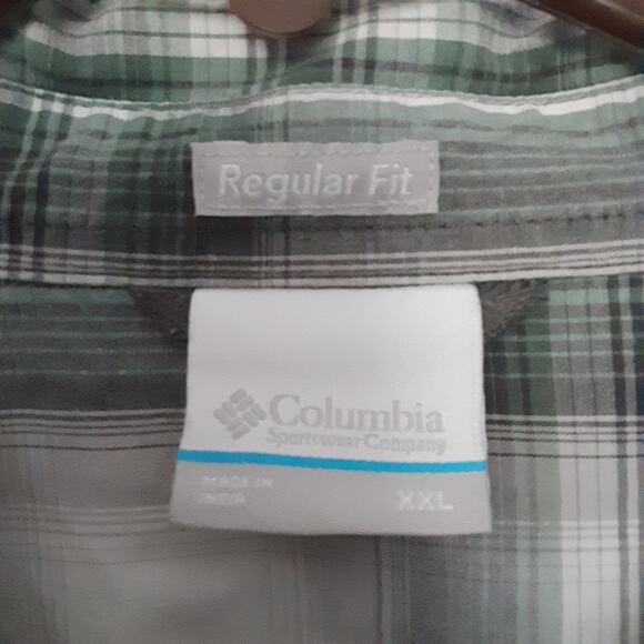 Columbia Short Sleeve Button Up Men's XXL Gray Green White Plaid Shirt Outdoors - Picture 4 of 7